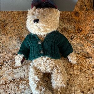 Boyds Bears Plush NWOT with Green Sweater and Plaid Hat